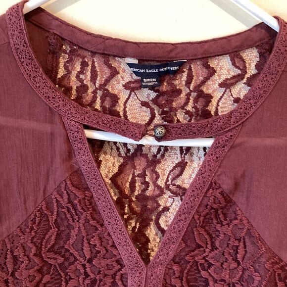 American Eagle Outfitters Long Lace Sleeve Peasant Blouse Women's Size S - Picture 3 of 7